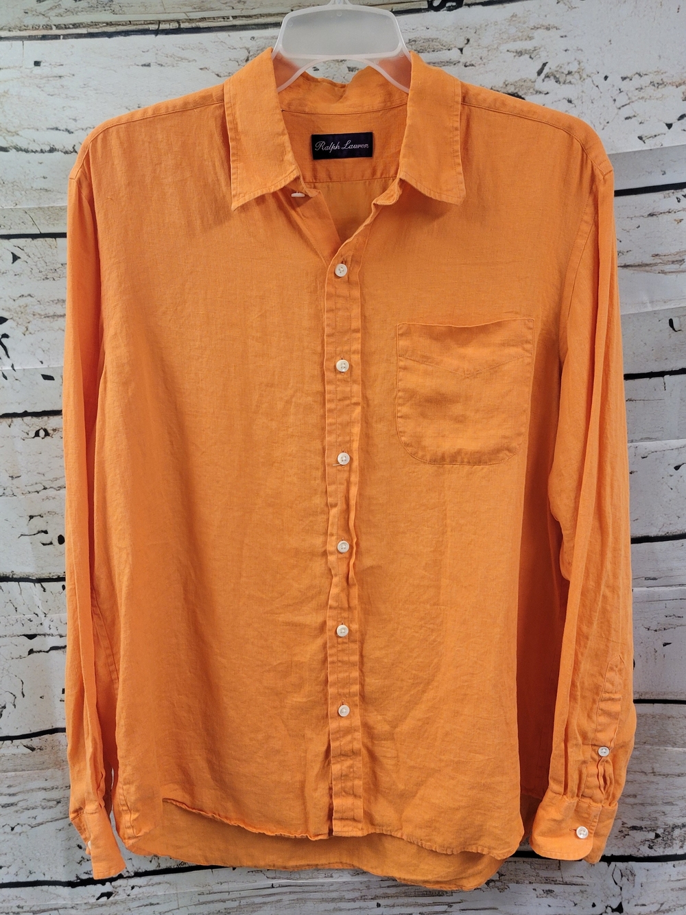 Ralph Lauren Purple Label Orange Linen Shirt Size L Made in Italy Luxury Casual
